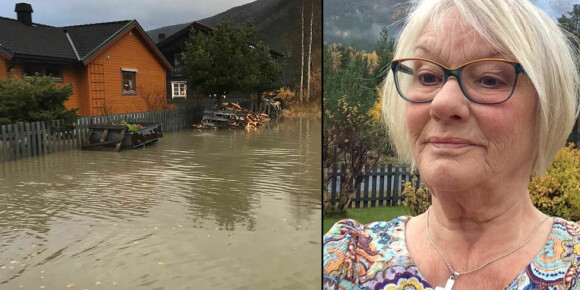 image: Karin (58) måtte rømme fra store vannmasser: - Aldri sett at elva har vært så stor